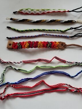 10 Handmade Colorful Woven Braided Friendship Bracelets - Assorted Colors